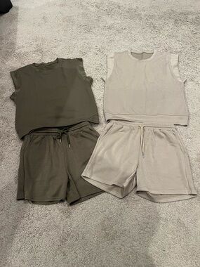 NEW Lot of 2 Women’s Medium Amazon Casual Sleeveless Lounge Sets - Olive & Sand